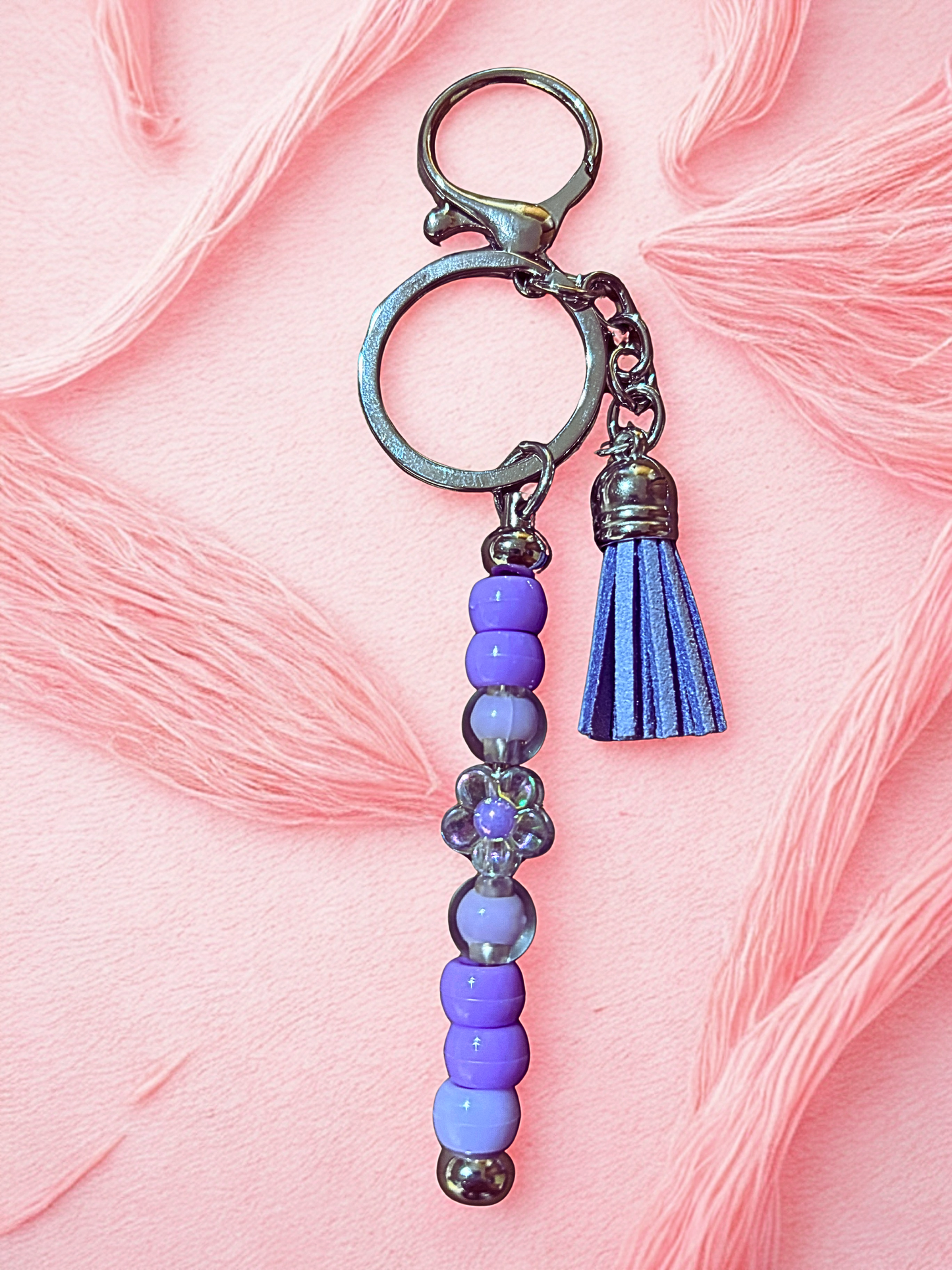Purple Beaded Keychain with Tassel