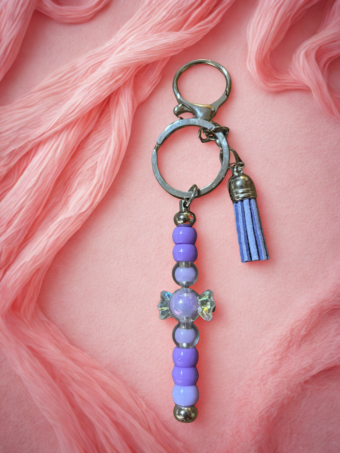 Purple Beaded Keychain with Tassel