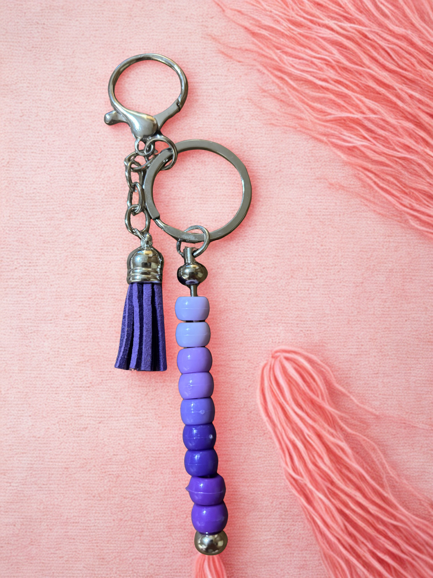 Purple Beaded Keychain with Tassel