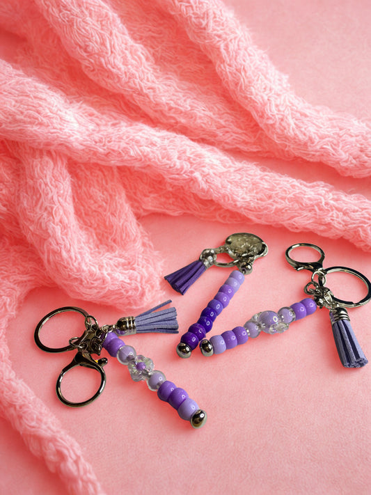 Purple Beaded Keychain with Tassel